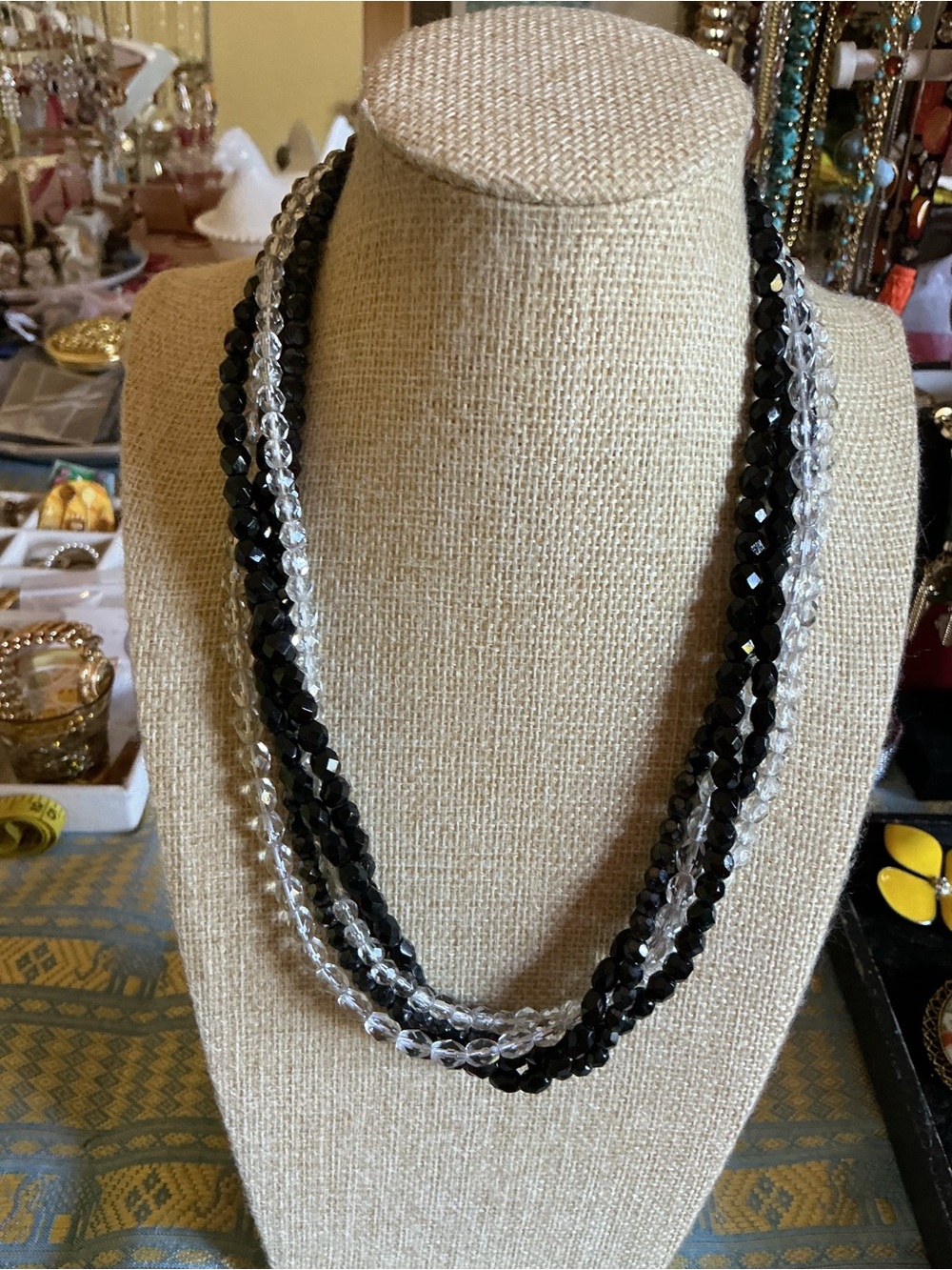 Black and Clear Vintage Crystal Necklace - Picture 1 of 3